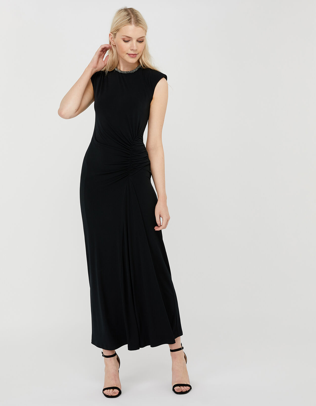Melissa Beaded Neckline Ruched Maxi ...